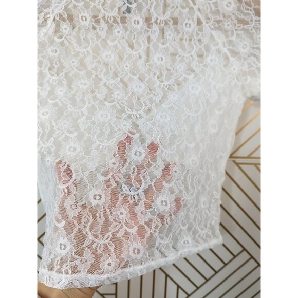 H&M Women's Lace Top White Corset See Through Short Sleeve Size Small - Picture 6 of 6